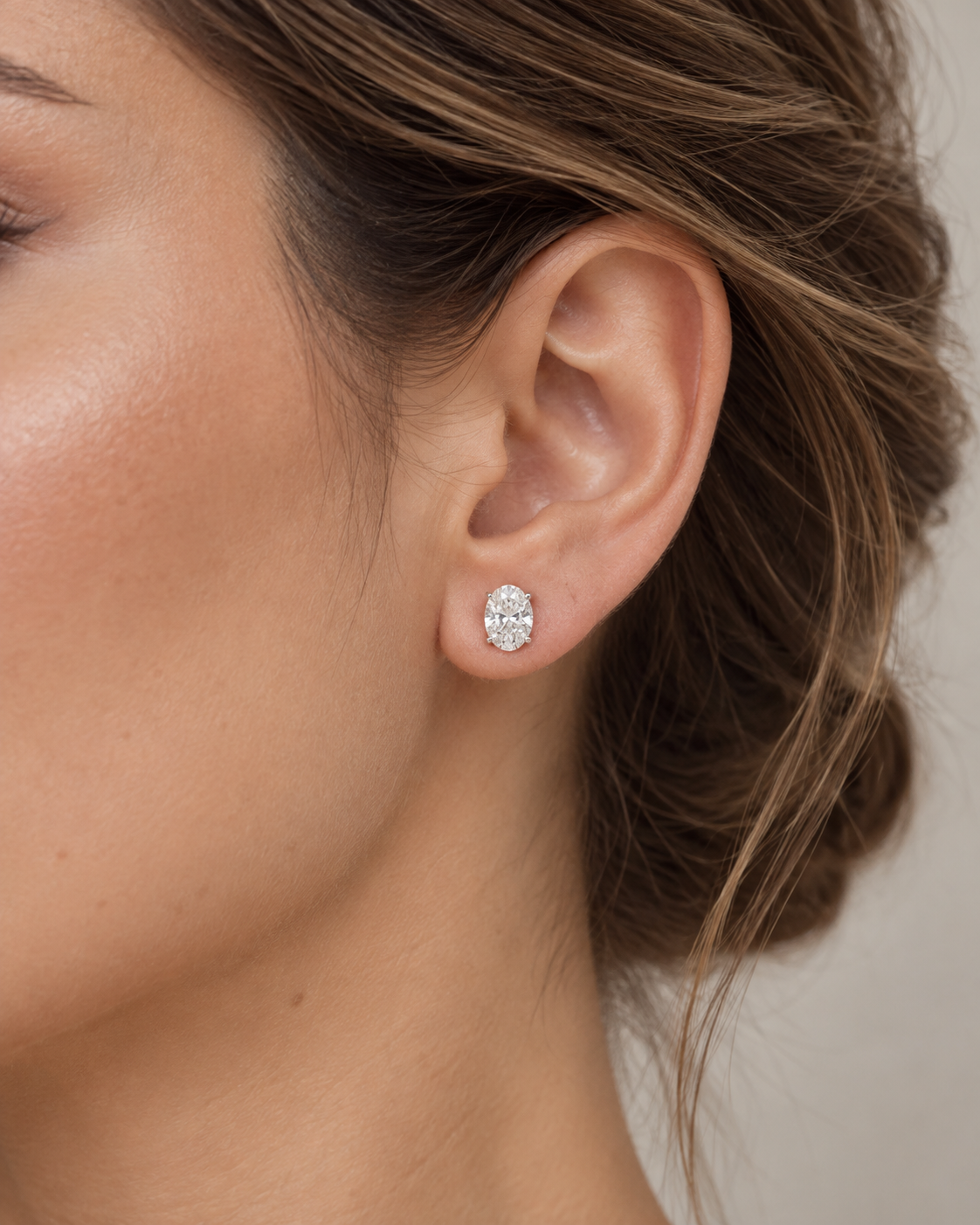 Gold Lab-Grown 2.09CTS Oval Diamond Stud Earrings