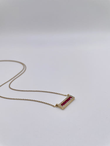 Gold Diamond and Ruby Bar Necklace