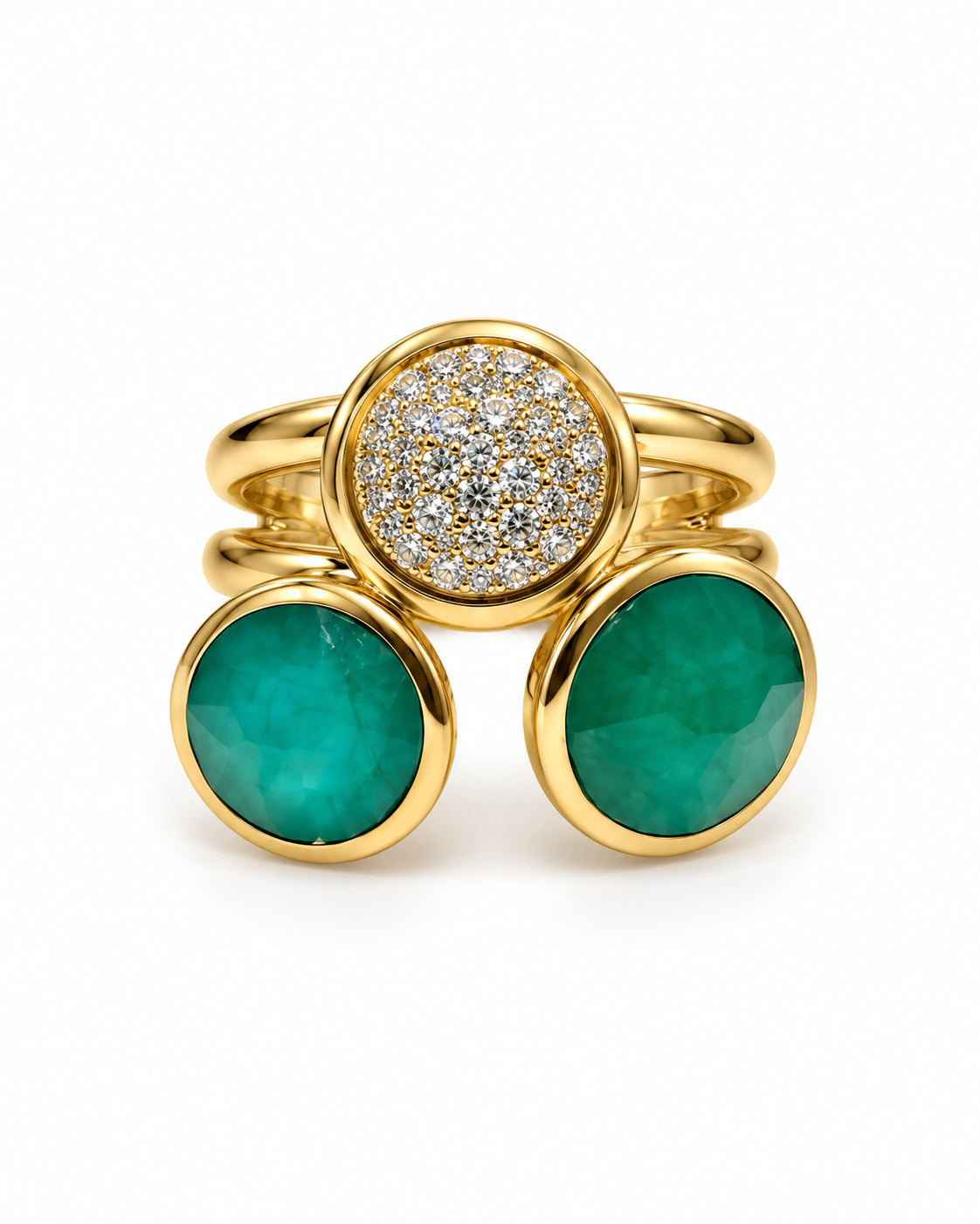 Gold Halo Trio Emerald Ring
