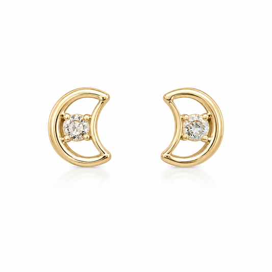 Gold Moon and Zirconia Baby Stud Earrings