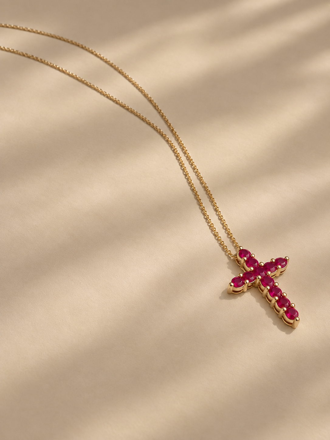 Gold and Ruby Cross Necklace