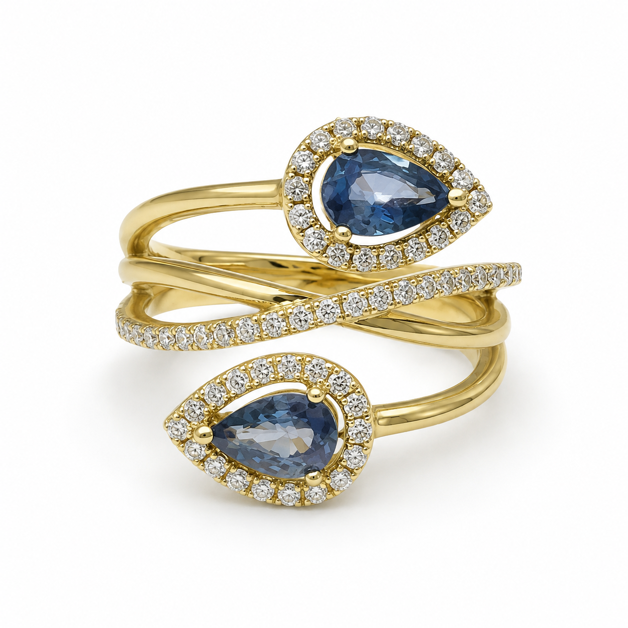 Gold Sapphire Duet Bypass Ring