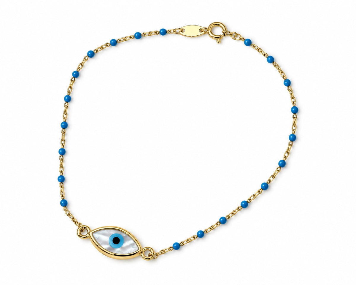 Gold Evil Eye Blue Enamel Bracelet