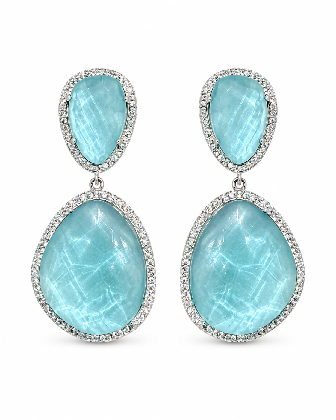 Susan Hanover Aqua Silver Free Form Earring