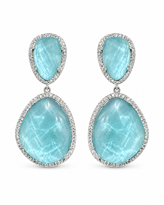 Susan Hanover Aqua Silver Free Form Earring