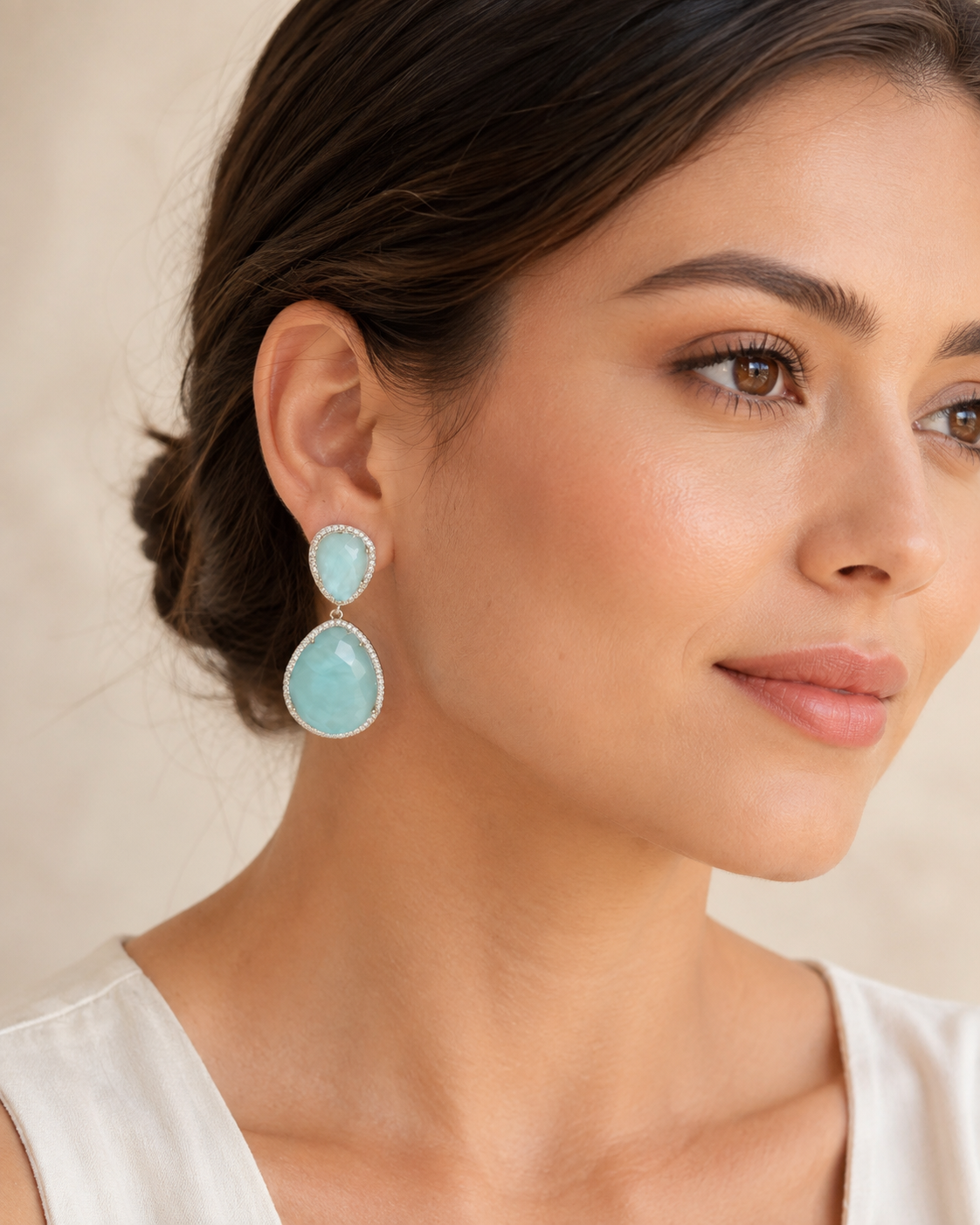 Susan Hanover Aqua Silver Free Form Earring