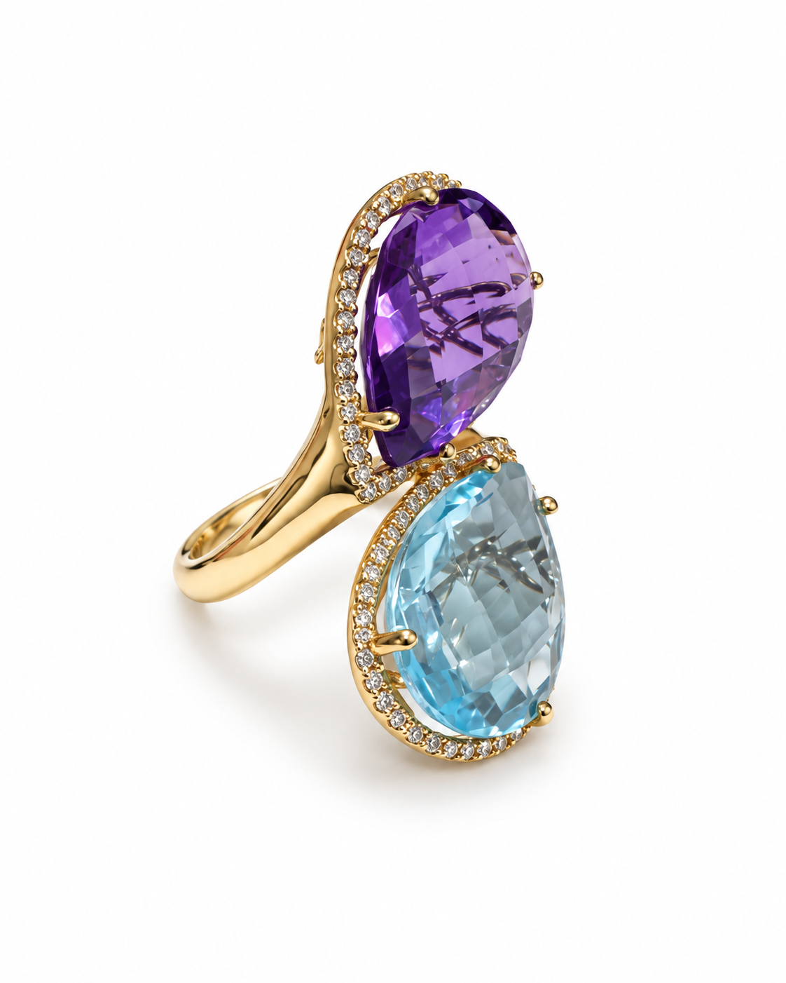 Gold Duet Blue Topaz & Amethyst Ring