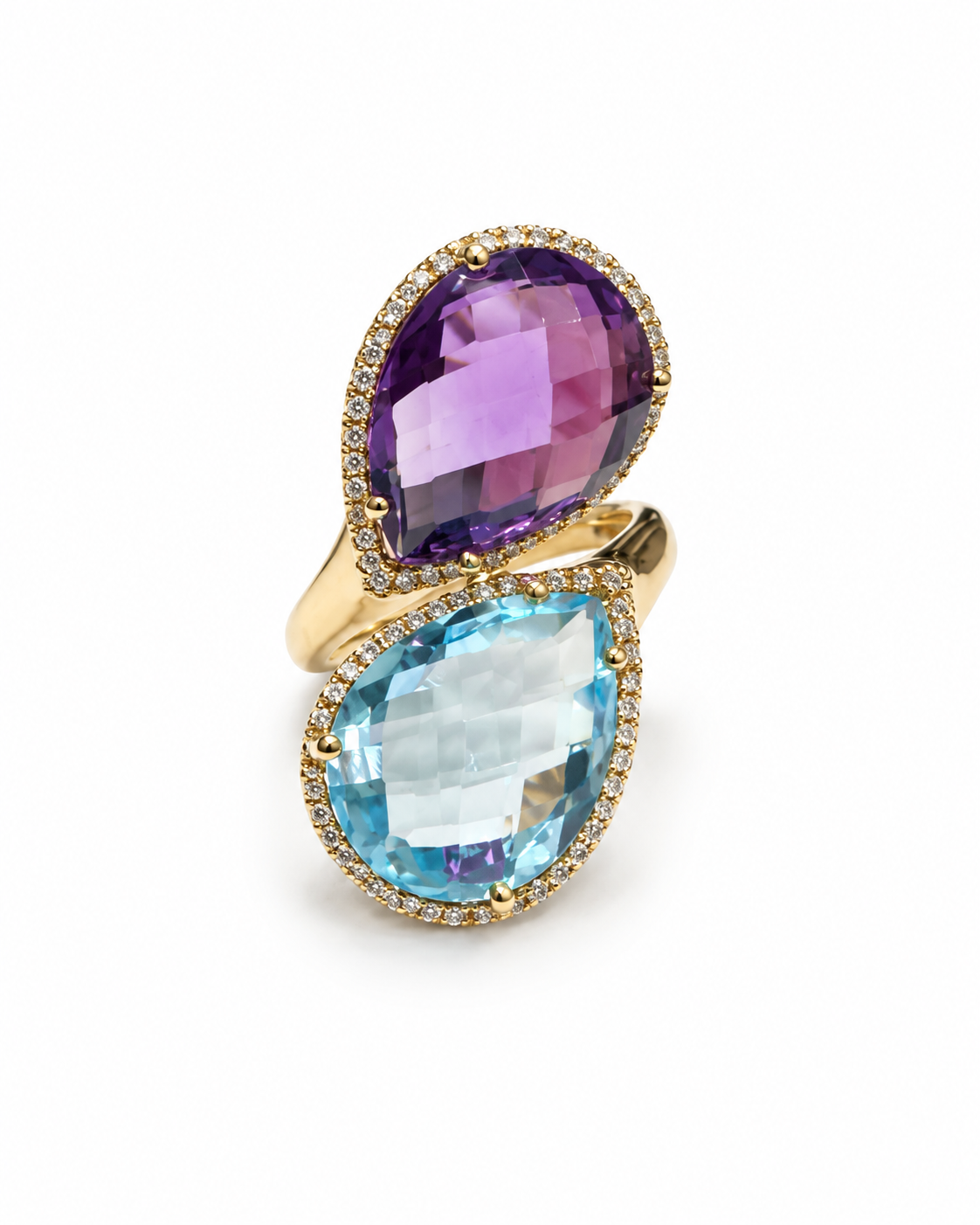Gold Duet Blue Topaz & Amethyst Ring