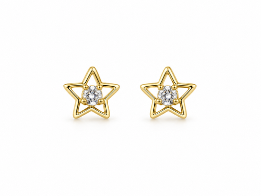 Gold Star and Zirconia Baby Stud Earrings