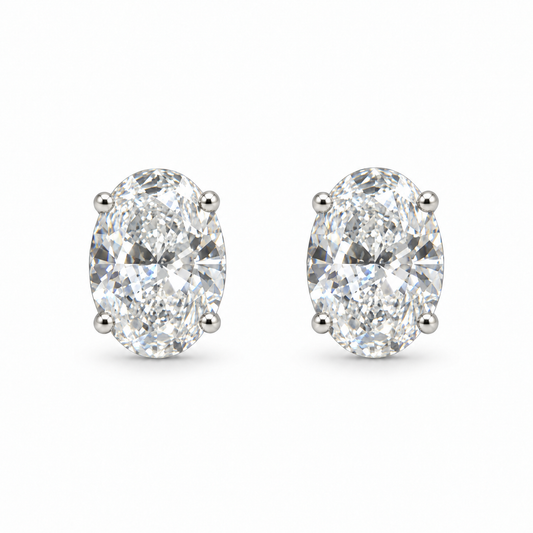 Gold Lab-Grown 3ct Oval Diamond Stud Earrings