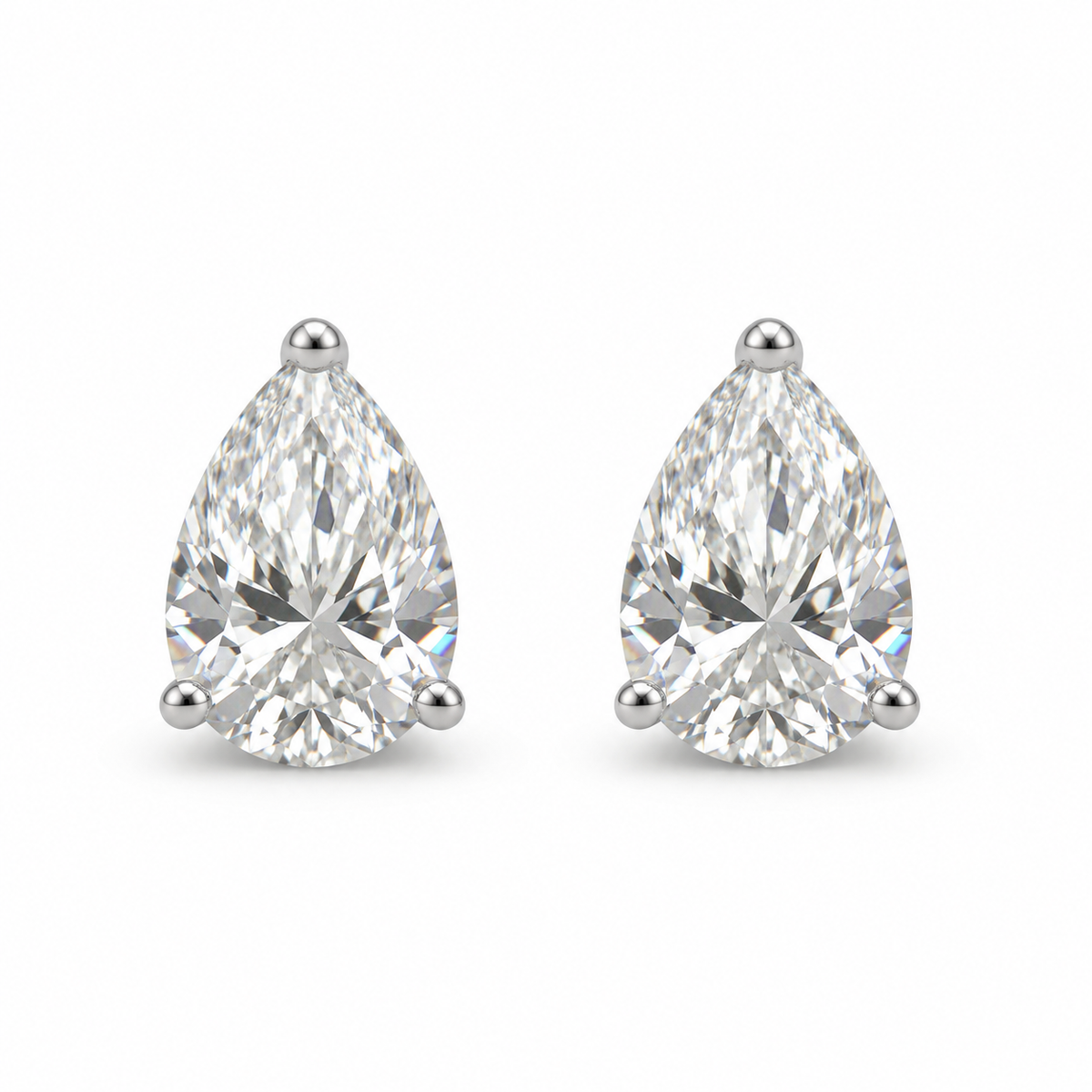 Gold Lab-Grown 3.06CTS Pear Shaped Diamond Stud Earrings