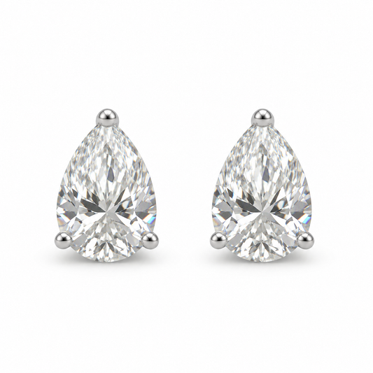 Gold Lab-Grown 3.06CTS Pear Shaped Diamond Stud Earrings