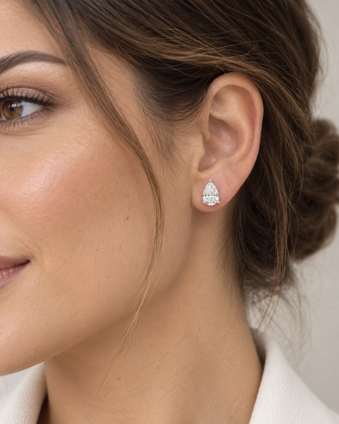 Gold Lab-Grown 3.06CTS Pear Shaped Diamond Stud Earrings