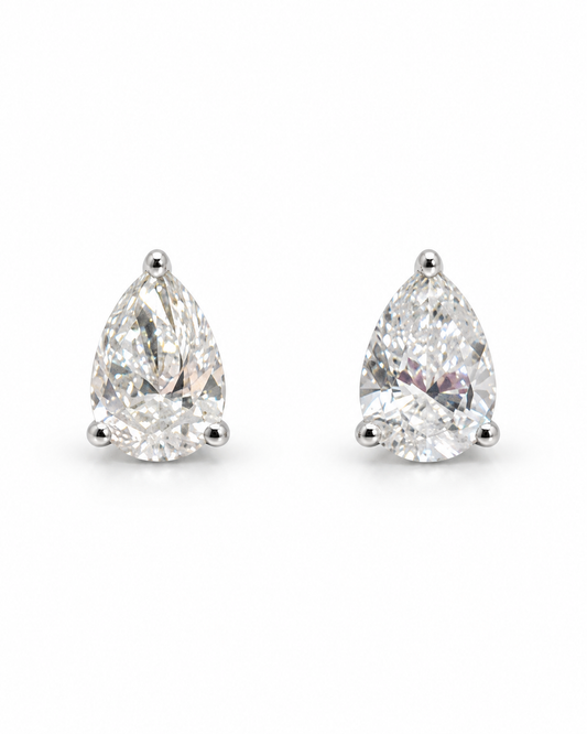 Gold Lab-Grown 2.01CTS Pear Shaped Diamond Stud Earrings