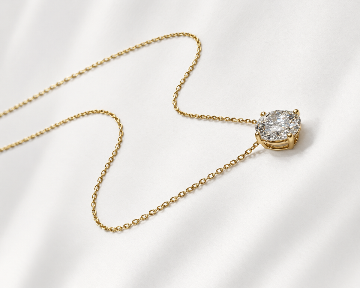 Gold Lab-Grown 2.03cts Solitaire Basket Diamond Necklace