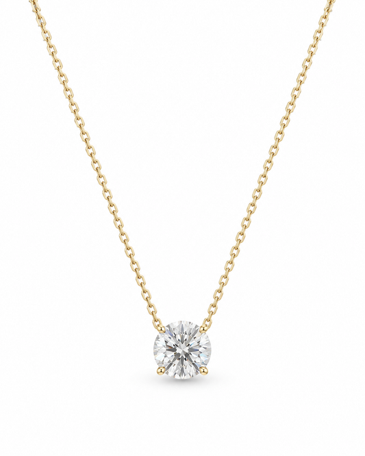Gold Lab-Grown 1.51cts Basket Solitaire Diamond Necklace