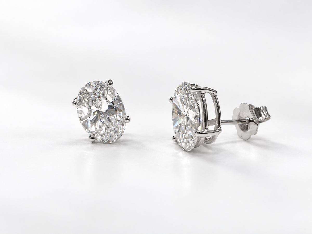 Gold Lab-Grown 4.13cts Oval Diamond Stud Earrings