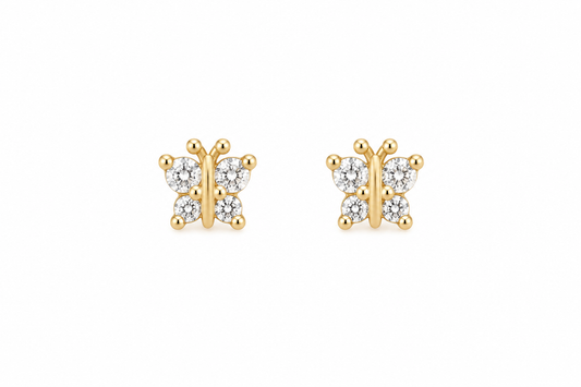 Gold CZ Butterfly Baby Stud Earrings