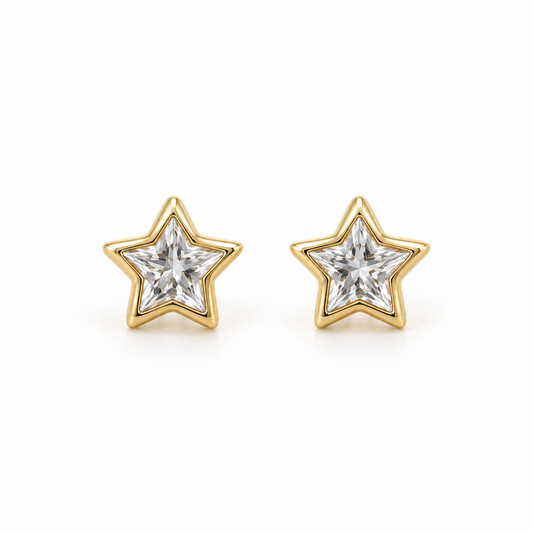 Gold CZ Star Baby Stud Earrings