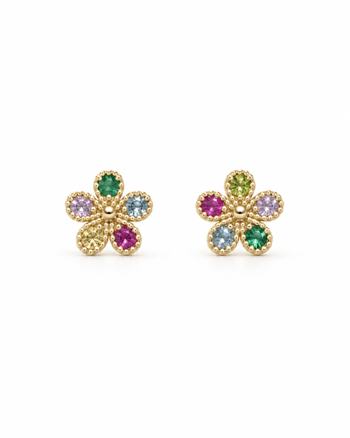Gold and Cz Flower Baby Stud Earrings