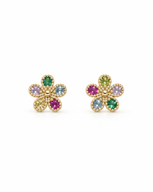 Gold and Cz Flower Baby Stud Earrings