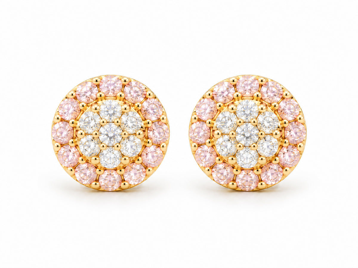 Gold Cz Pink Baby Stud Earrings