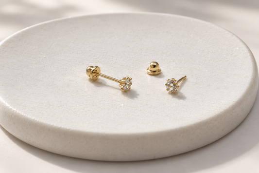 Gold Lab-Grown Petite Daisy Diamond Baby Earrings