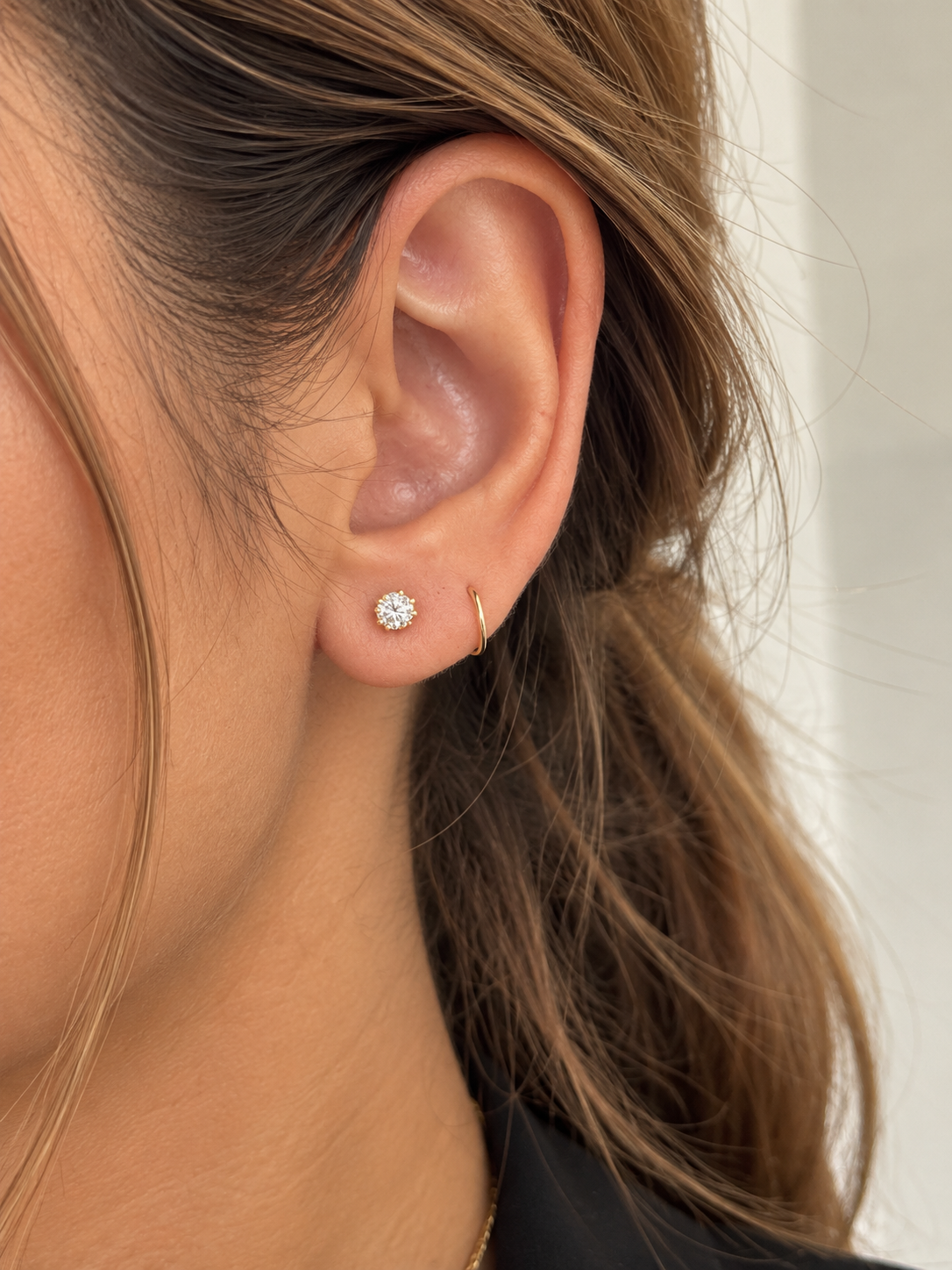 Gold Lab-Grown Midi Daisy Diamond Baby Earrings