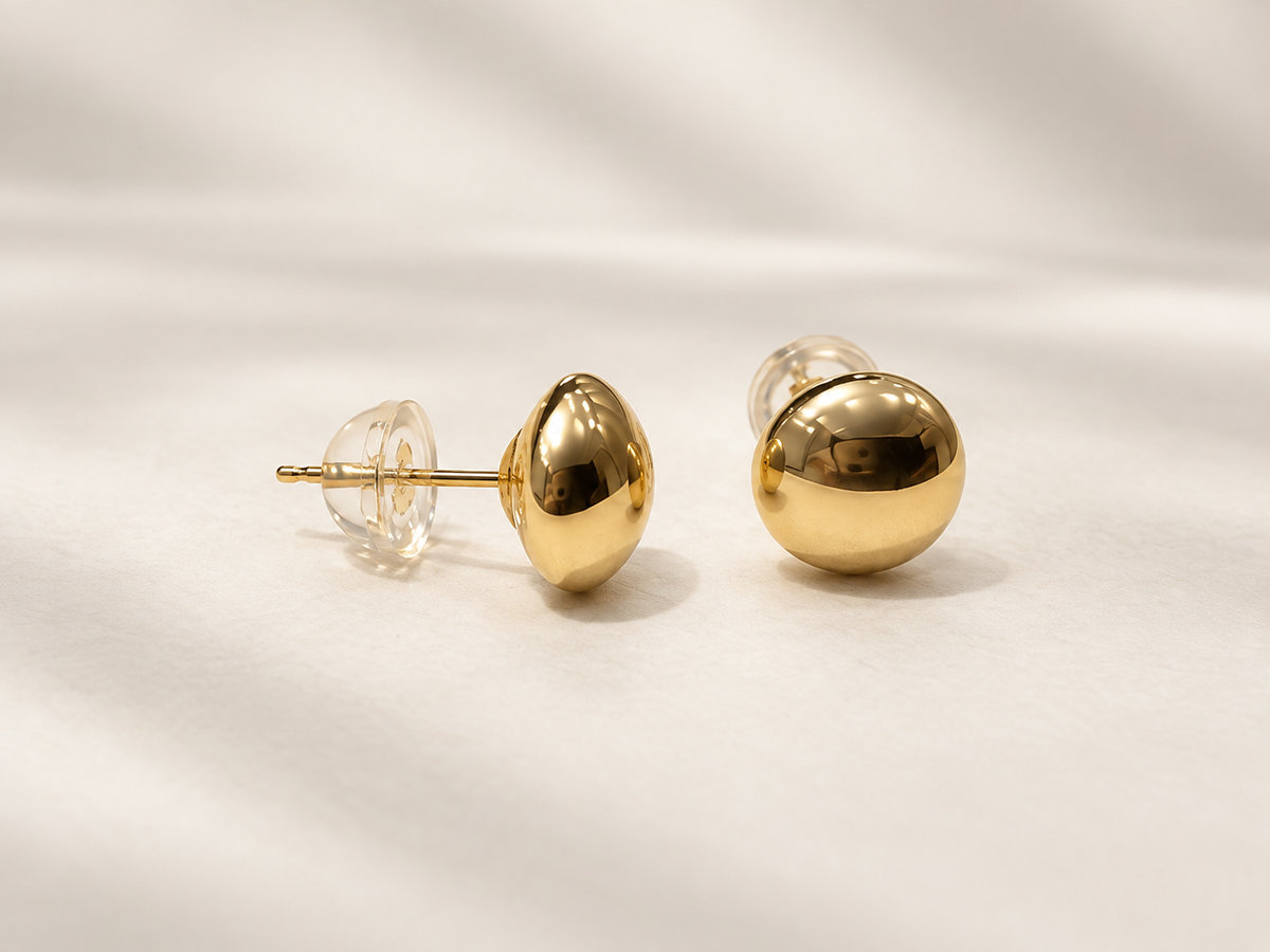 Gold Classic Button Stud Earrings