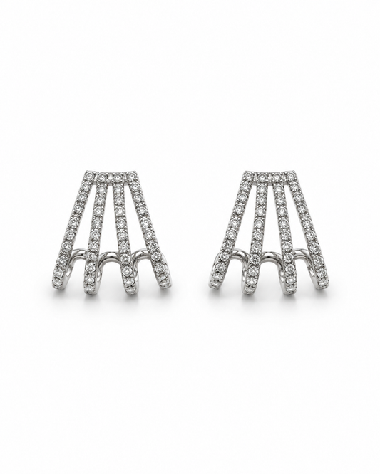 Gold and Diamond Fan Huggie Earrings
