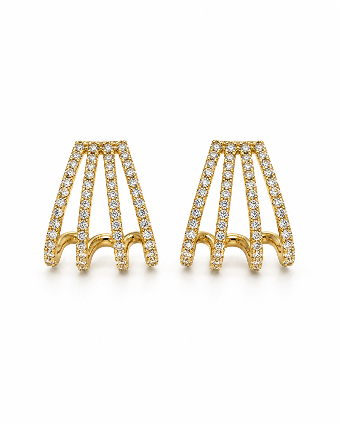 Gold and Diamond Fan Huggie Earrings