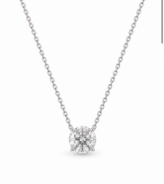 Gold Lab-Grown 1.03cts White Basket Solitaire Diamond Necklace