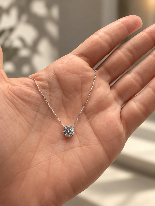 Gold Lab-Grown 1.03cts White Basket Solitaire Diamond Necklace