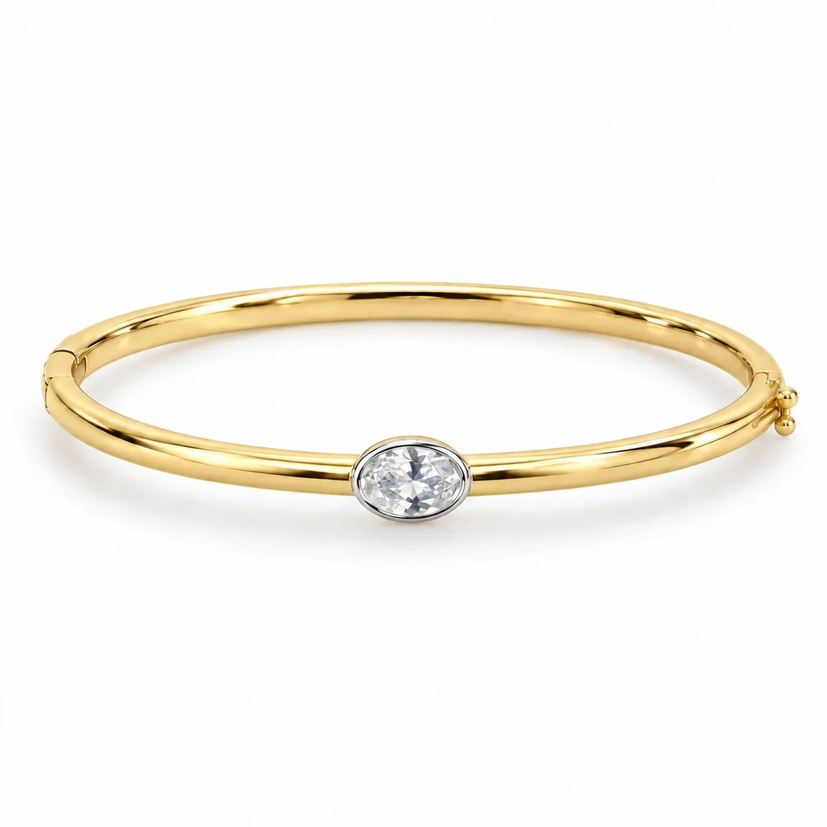 Sahira Drew Oval Cut Bezel Two Tone Bangle