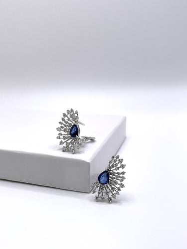 Gold Diamond Burst Sapphire Earrings