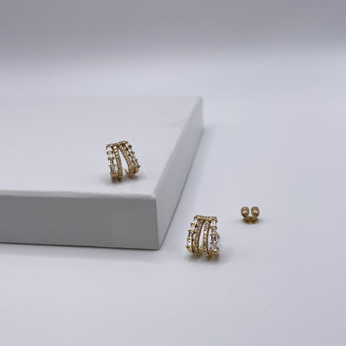 Gold Diamond Baguette Ear Jacket Earrings