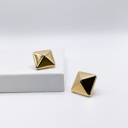 Gold Square Pyramid Stud Earrings