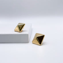 Gold Square Pyramid Stud Earrings