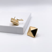 Gold Square Pyramid Stud Earrings