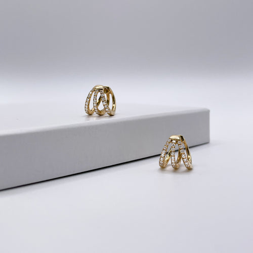 Gold Diamond Ear Jacket Huggie Earrings