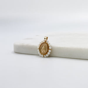 Gold Virgen de la Milagrosa Pearl Charm