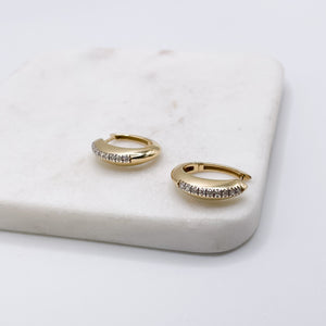 Gold Diamond Dome Huggie Earrings