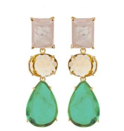 Bounkit Rose Quartz, Citrine Quartz and Green Onyx Earrings
