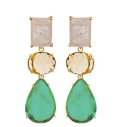 Bounkit Rose Quartz Citrine Quartz and Green Onyx Earrings