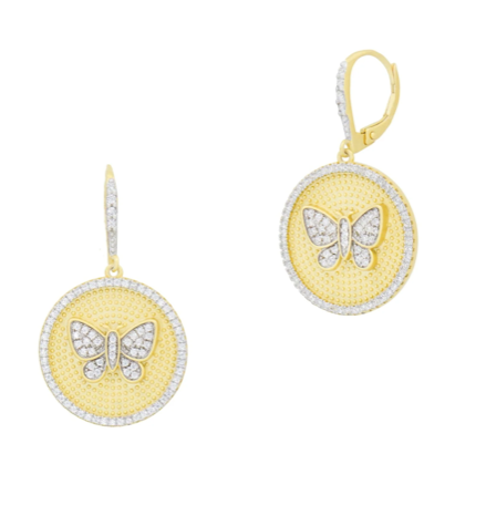 Freida Rothman Butterflies in Bloom Textured Shield Leverback Earrings