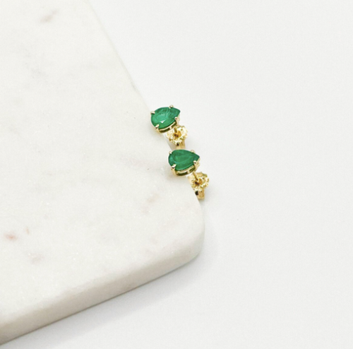 Gold Emerald Pear-Shaped Small Stud Earrings