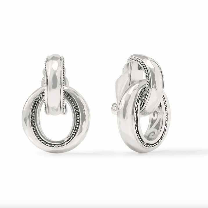 Julie Vos Silver Cannes Doorknocker Clip Earrings