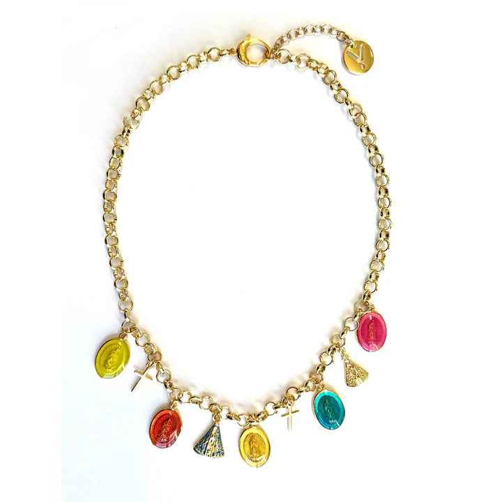Gaby Ray Our Lady Colorful Enamel Medal Charm Necklace