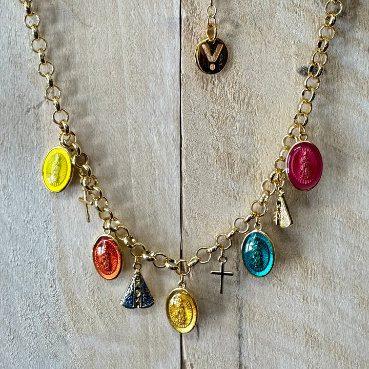 Gaby Ray Our Lady Colorful Enamel Medal Charm Necklace