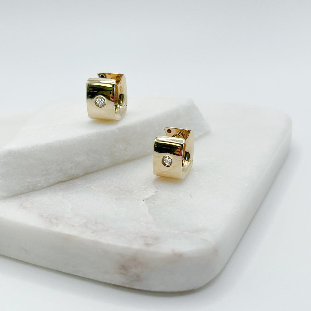 Gold Diamond Square Huggie Earrings